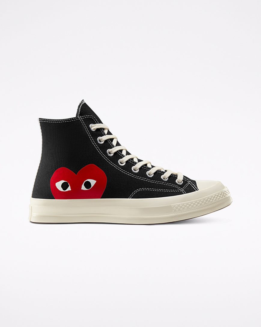 Tenis Converse x Comme des Garçons PLAY Chuck 70 Cano Alto Masculino Pretas Branco Vermelhas | PT B057813